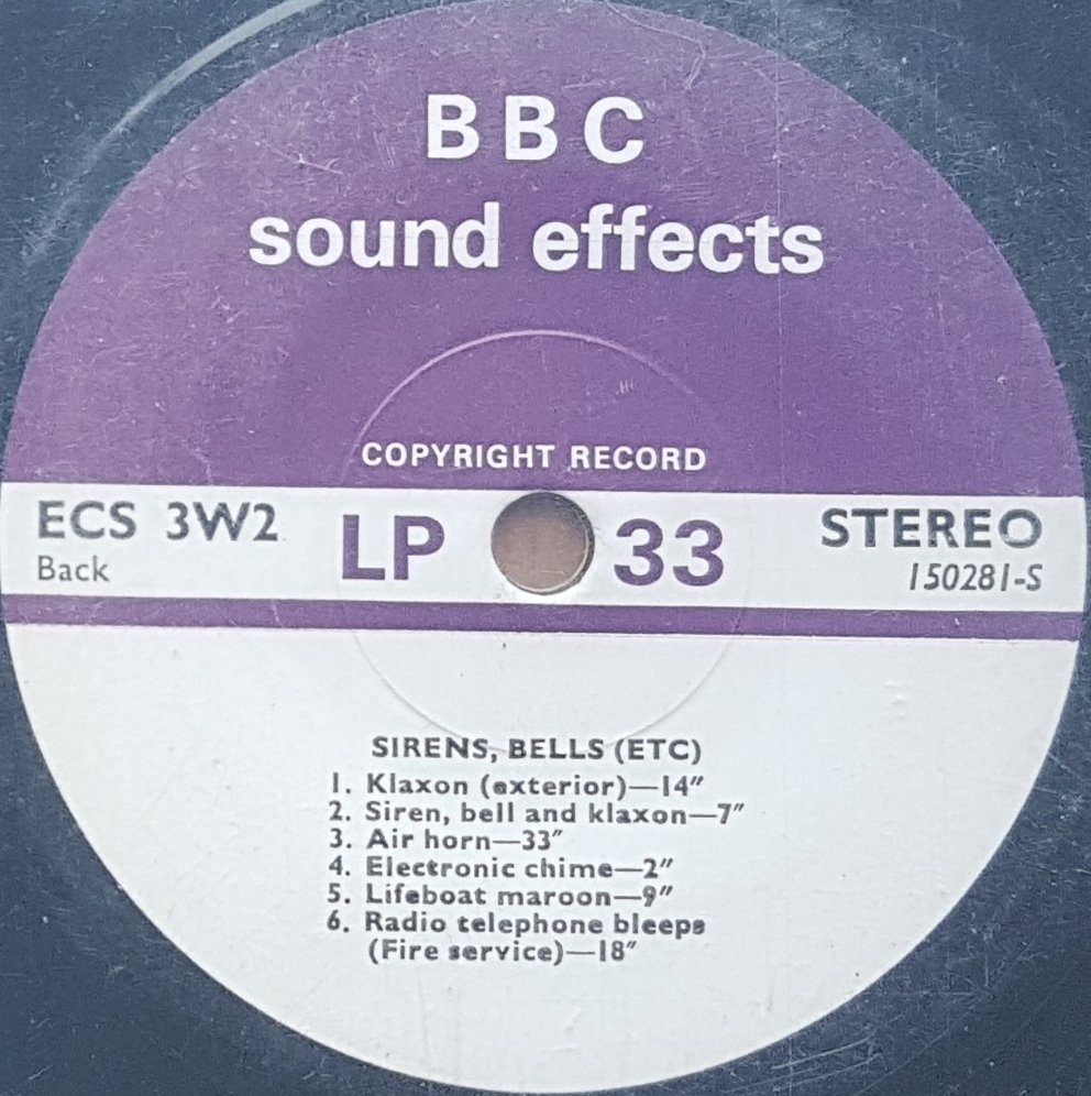 ECS 3W2 Sirens and bells Not registered from the BBC records and Tapes library Label